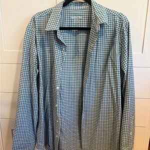 Men's Blue, Light Green, and White Checkered Button-Up Shirt